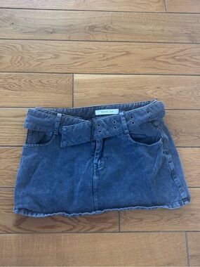 Mustard Seed Black Denim Mini Skirt with Belt